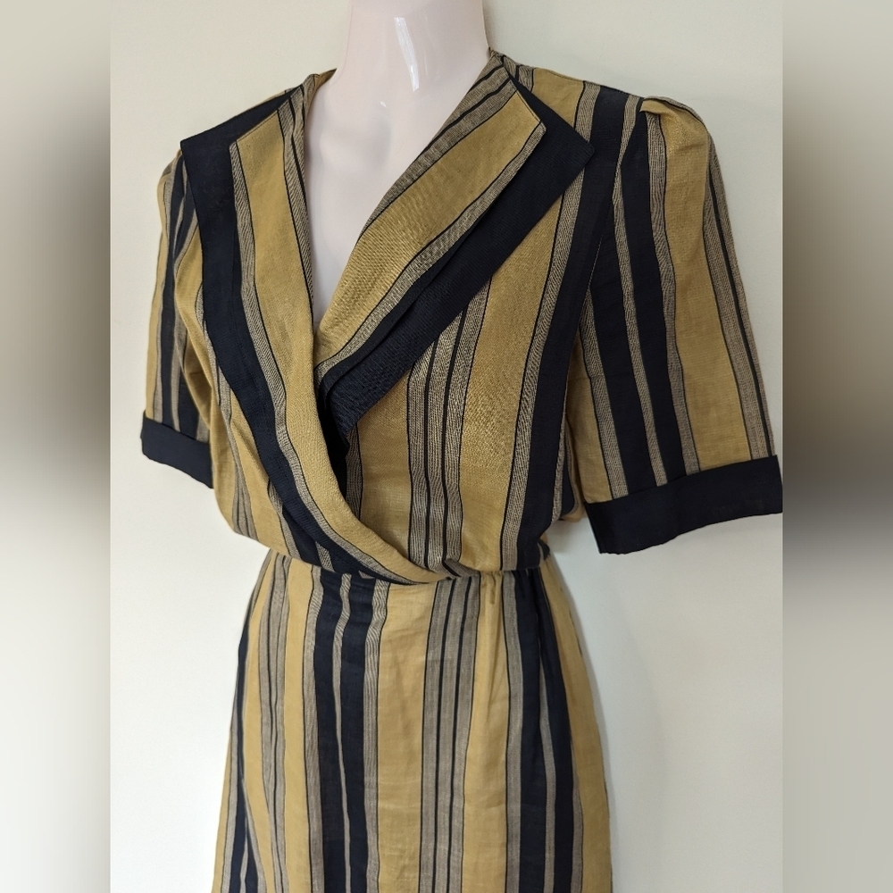 Vintage Liliane burty linen cotton blend striped dress xs small - Picture 3 of 13